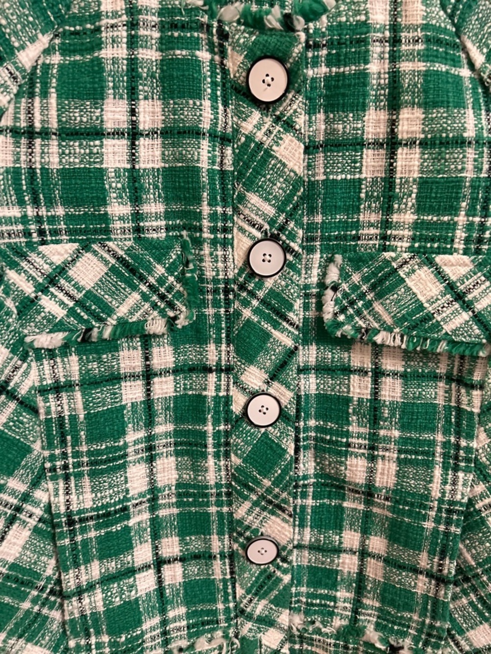 CAbi Green and White Plaid Tweed Jacket - Picture 6 of 9